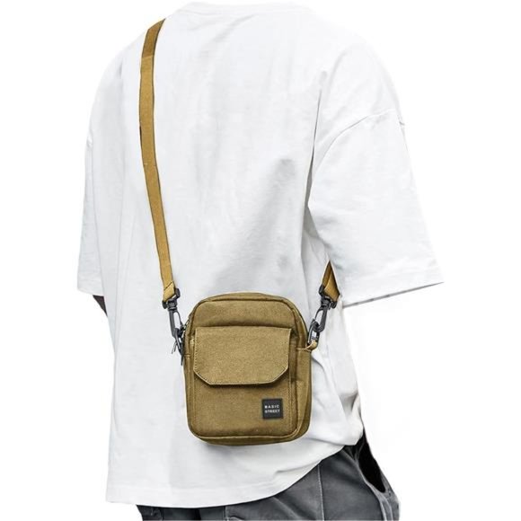 Small Crossbody Bag Side Shoulder Bag For Men, Women Mini Messenger Bag Khaki